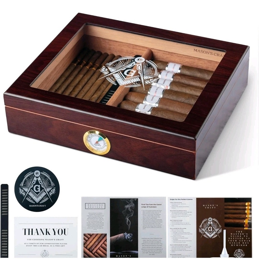 Free Mason Cigar Humidor Cedar Wood Lined